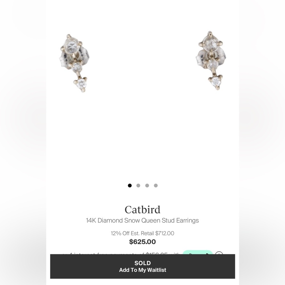 Catbird snow queen stud earring! 14k white gold and triple graduated diamonds.